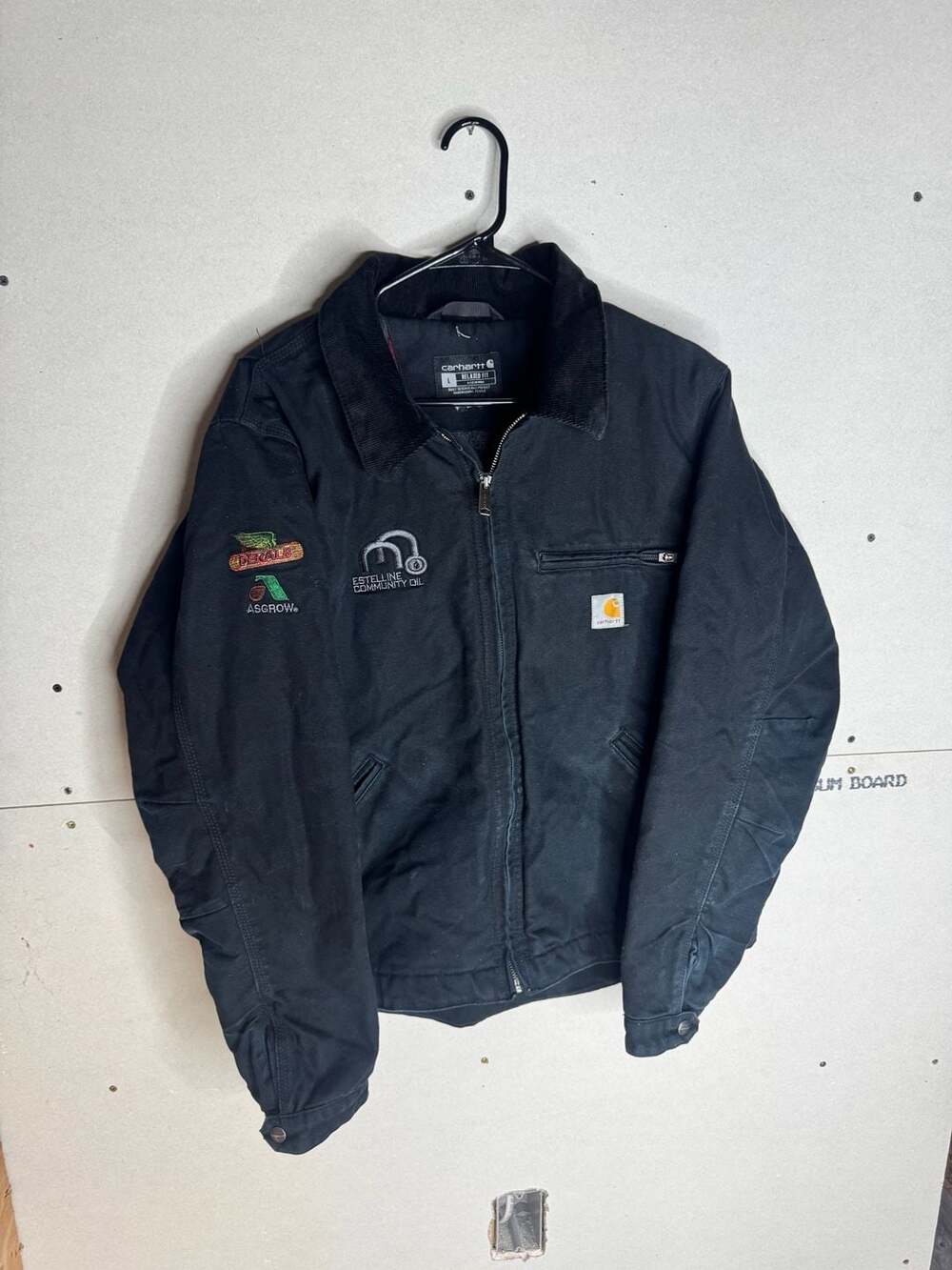 Carhartt Detroit Jacket J01 Black, Size L, with Custom Patches, Made in India